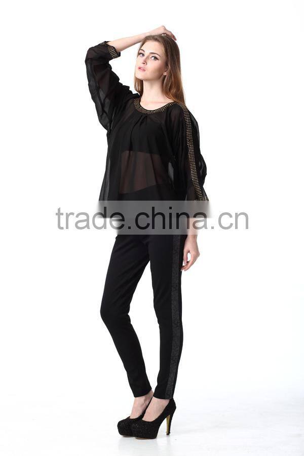High Quality Fashion Embellished Tops Ladis Blouse