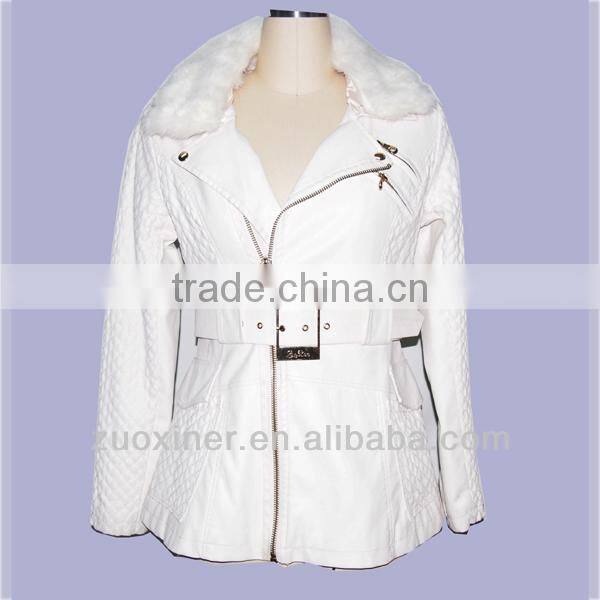 Padded leather jacket |PU leather coat with fur collar for women