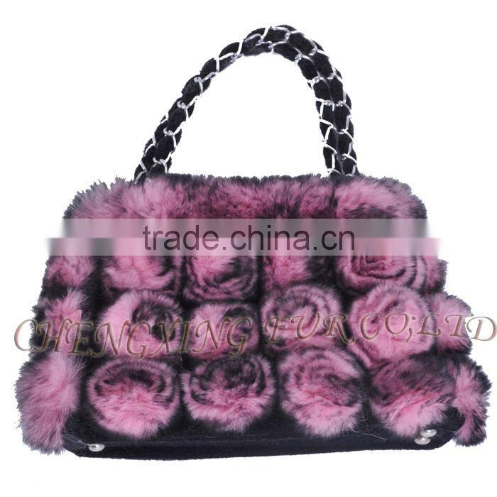 CX-H-13B Fashion Cheap Genuine Rex Rabbit Fur Beautiful Woman Hand Bag