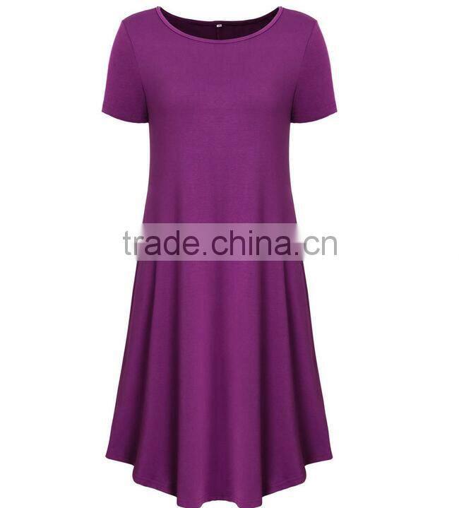 Wholesale latest fashion short sleve ladies O-Neck simple soft women dress