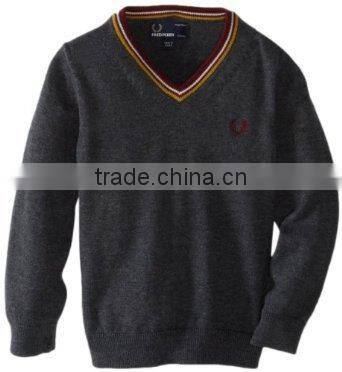 boys 100% cotton contrast tipped v-neck long sleeve sweater