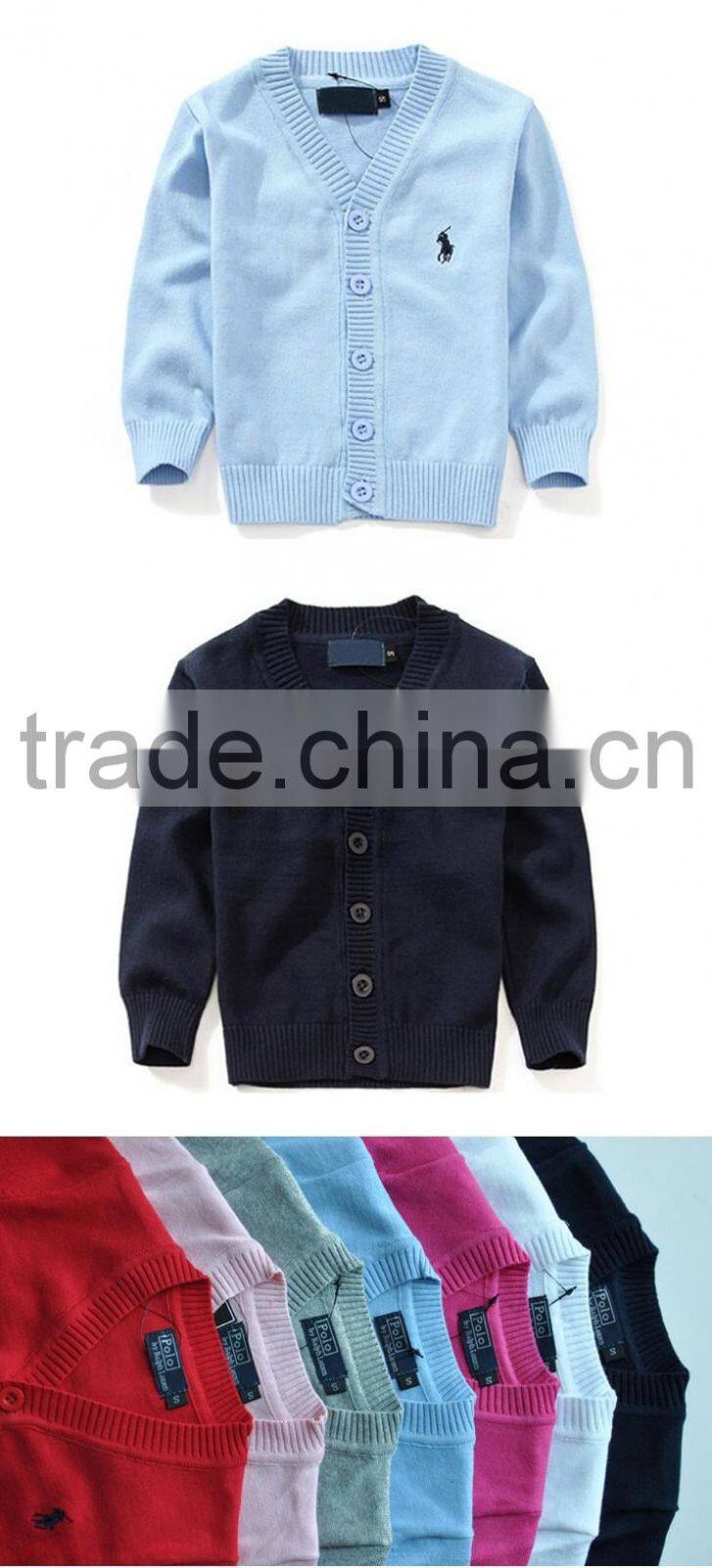 Latest boys plain blue sweater custom children cotton cardigan for school