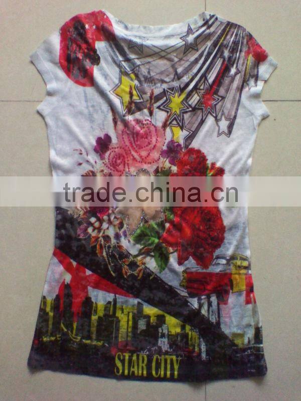 women's sublimation-printing short sleeve T-shirt with crystal