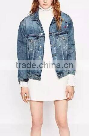 Runwaylover EY1067C New Fashion 2017 Ladies Washed Embroidery Denim Jackets