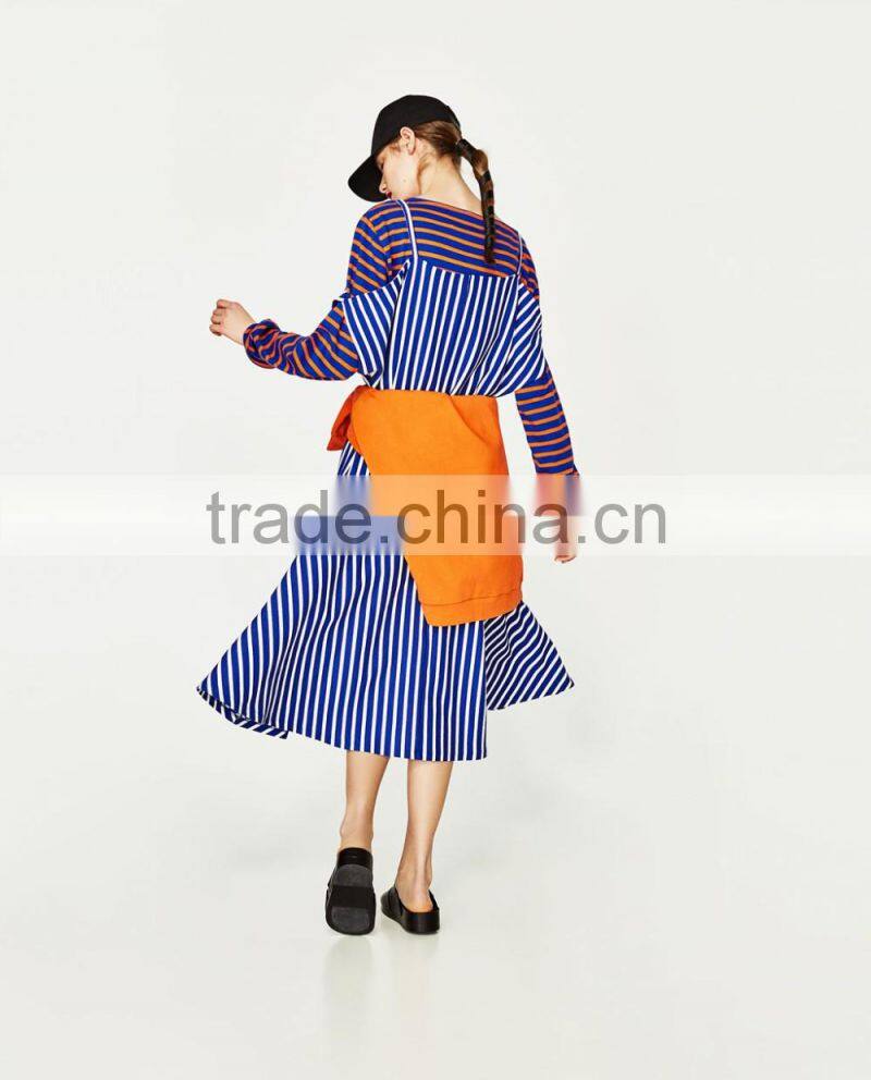 2016 fashion halter off shoulder A-line stripe dress woman dress