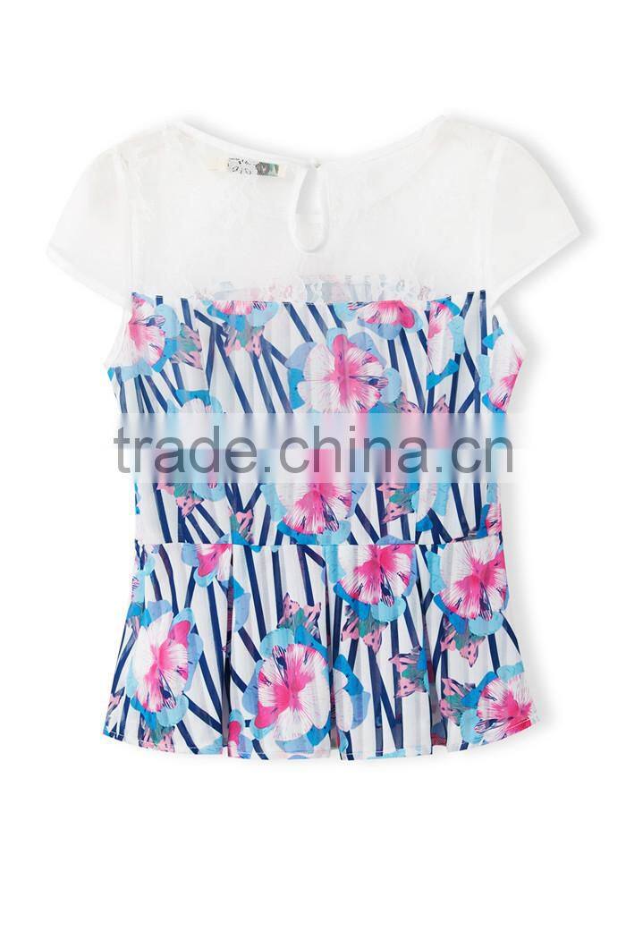 sexy cute colorful floral pattern printed latest summer fashion blouses shirts, patterns of summer blouses,korean summer blouses