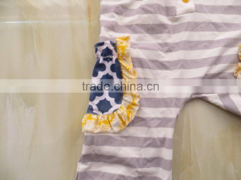 DYJ-130 Fancy baby ruffle rompers with yellow pocket design wholesale clothing baby boutique cotton jumpsuit
