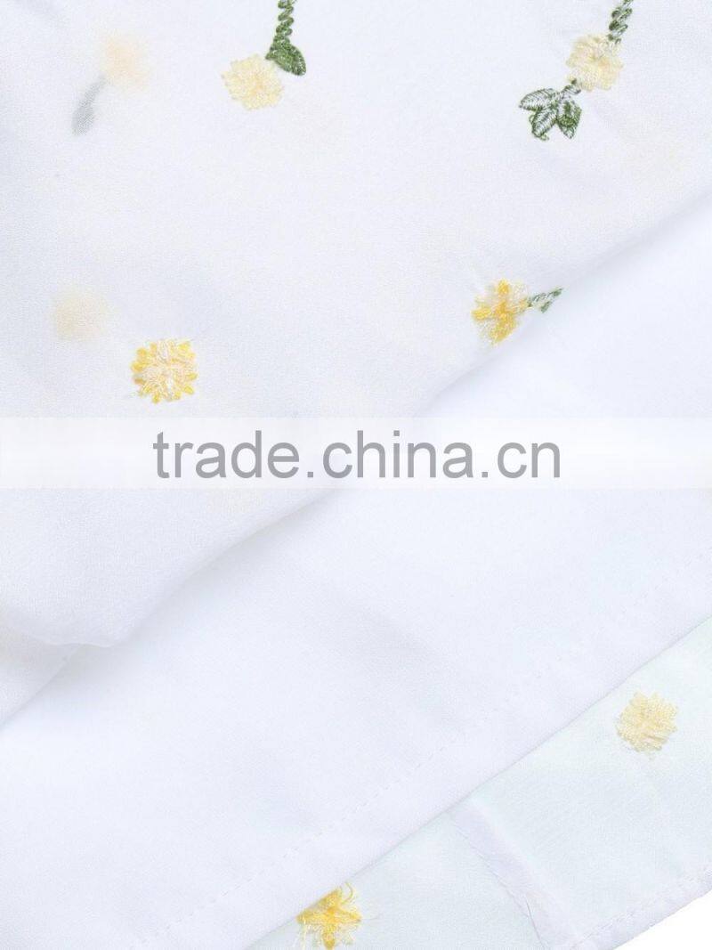 Ladies OEM service elegant white chiffon embroidery combined middle dress