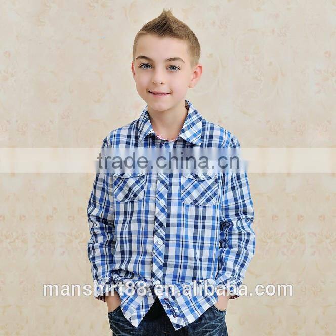 2016 two pockets long sleeve checked boys shirts
