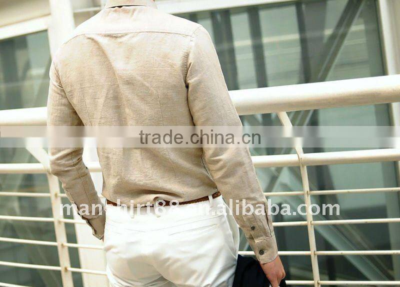 mens linen slim fit beige long sleeve dress shirt