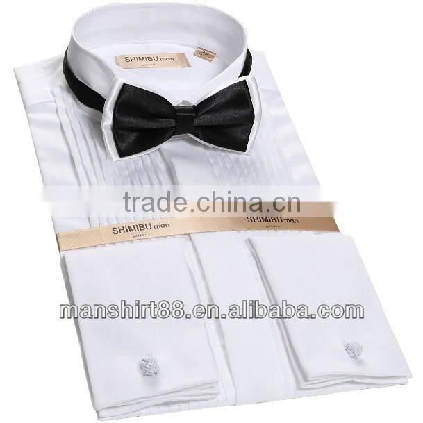 100% cotton high quality wing-tip collar french cuff 1/4" pleats tuxedo hirts for men