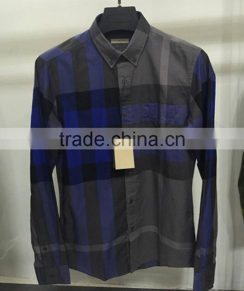 100% cotton big check round bottom men casual check shirt with buttom down collar