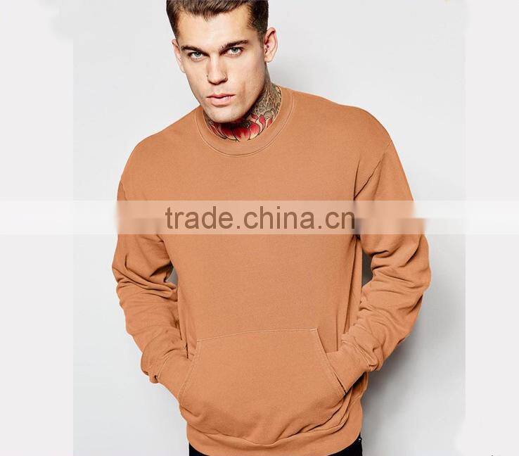 Coffee color plain hoodies crewneck sweatshirt for mens