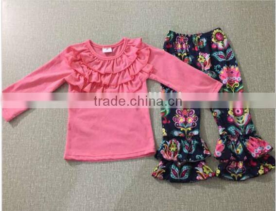 Baby Clothes Fashion Girl Dress Kids Flower Printed Children Frocks Designs Knitted Ruffle Dress