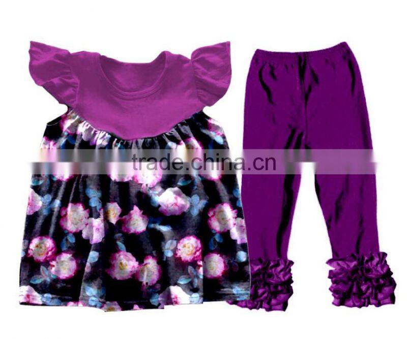 China suppilers Summer autumn Girls clothing Sleeveless Ruffle lace printing outfit