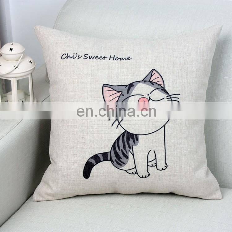 2016 Wholesale Home Decor Digital Printing Cotton And Linen Pillow Cat Cartoon Cushion