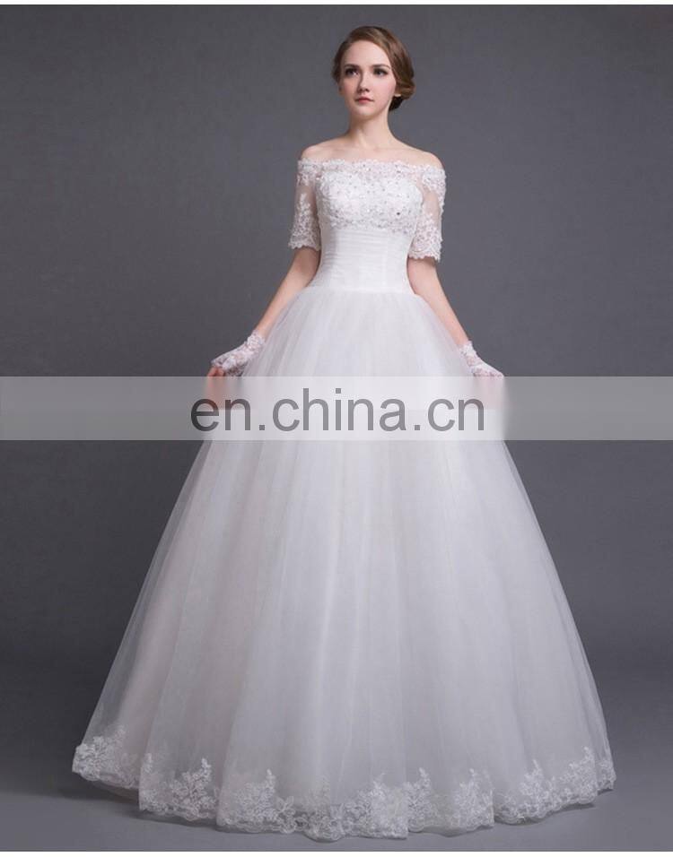 Off-shoulder Lace Wedding Dress A line Slim Floor Length Bridal Gown