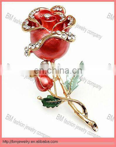 hot sale gold metal red rose flower brooch jewelry