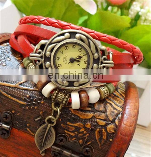 2014 Stock Wholesale Vintage Genuine Leather Bracelet Vintage Watch