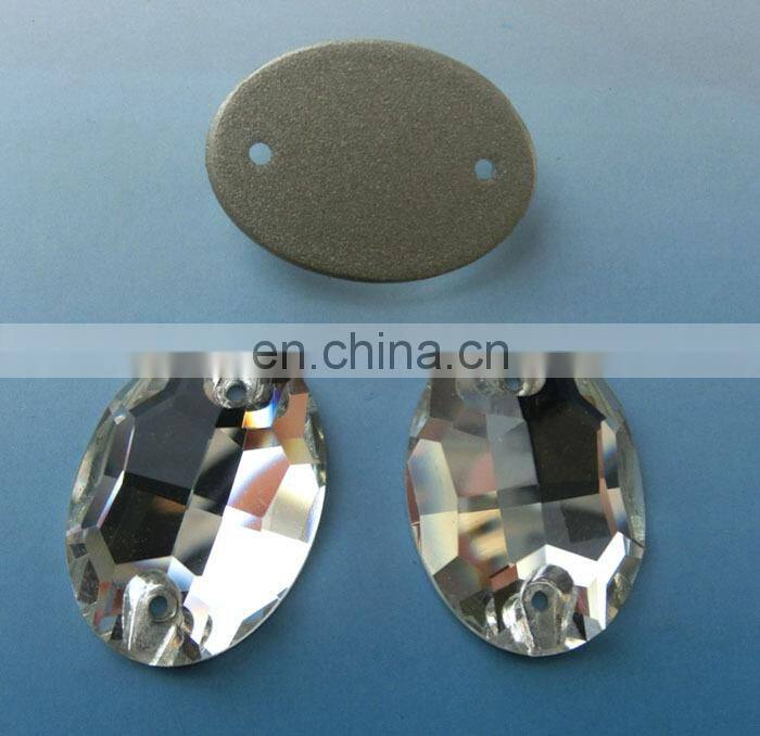oval sew on glass flat back stone with holes china supplier sew on rhinestones
