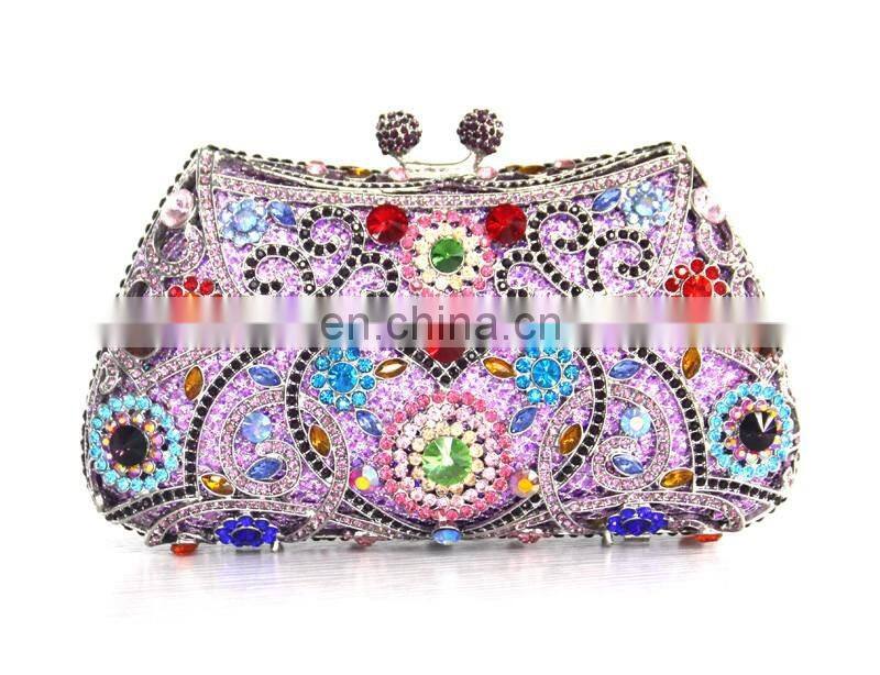 Crystal clutch bags with stone fushia color handmake evening clutch bags for party