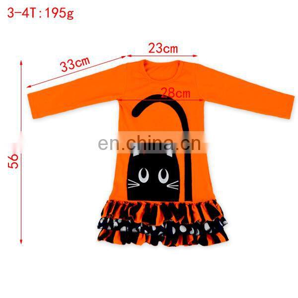Girls boutique outfit cat printed double-deck Floral stripe Top and orange black stripe Trousers children sets