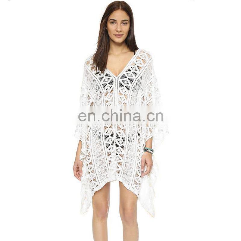 White Knitted Beach Cover up dress Tunic Long Pareos Bikinis Beach Dress Cover UP Swim Cover up Beachwear