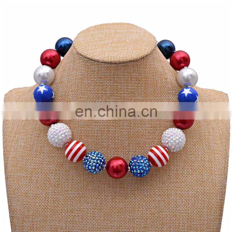USA Flag Chunky Necklace bracelet 2pcs Set Girl bubble beads Jewelry Sets