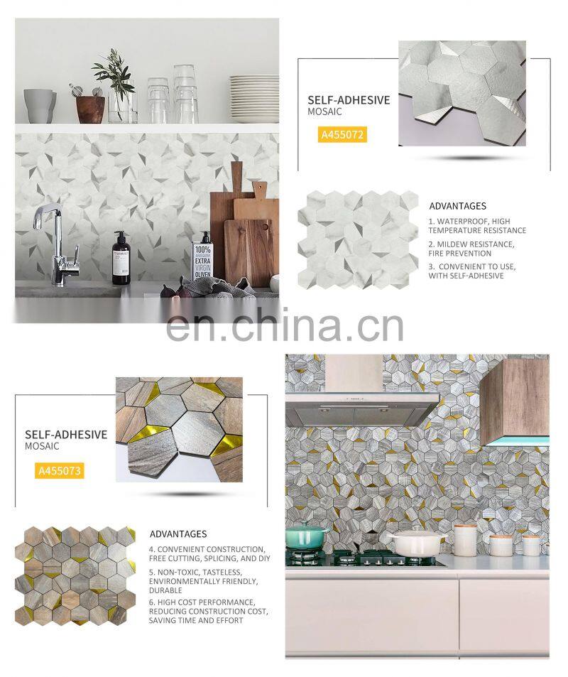 Non-Toxic,tasteless Sticker Adhesive Paper Ceiling tilesBlack and Golden Mosaic Wall 3M adhesive laminate pvc tile