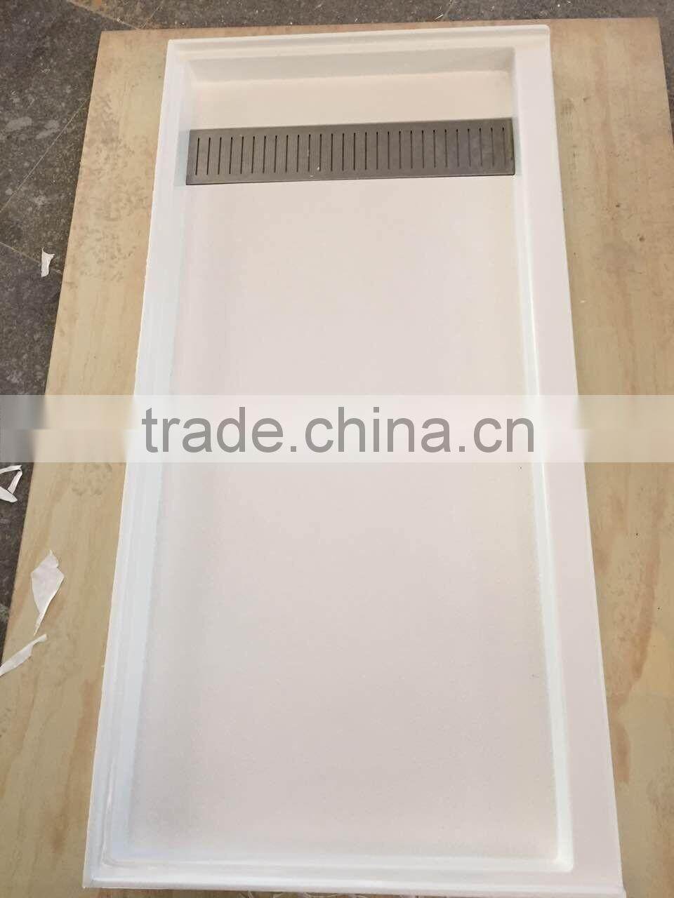 cultured marble trench drain shower pan with off-set drain