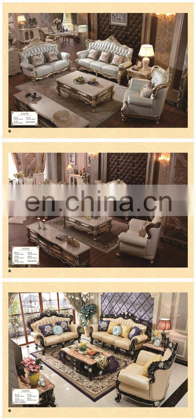 1949 Living Room Genuine Leather Sofa Sets Classical Design Antique Furniture