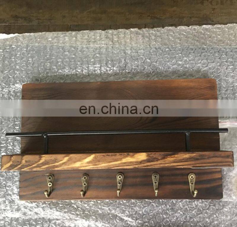 Rustic and Industrial Decorative Wooden Floating Shelf Hanging Wall Organizer Wooden Key Holder