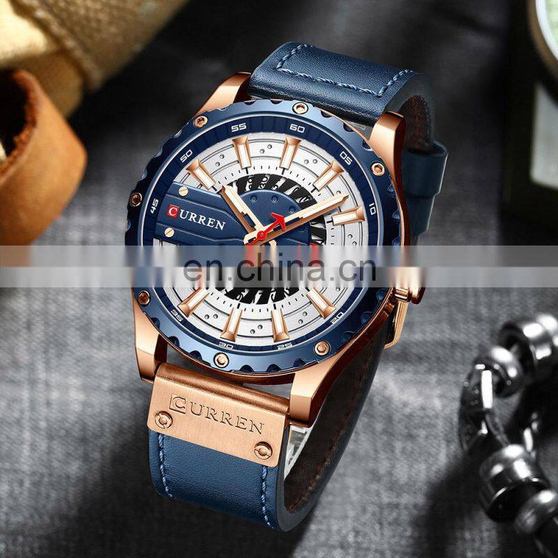 Curren 8374 Nice Quartz Watches for Men Analog Fashion Leather Unusual Custom Brand Watch