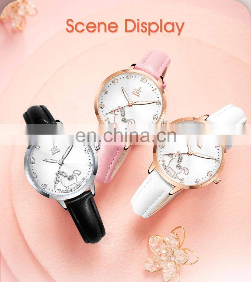 SHENGKE Cute Girls Handwatch K9027 Ultra White Band Watches Night Light Function with Shining Stone Student Wristwatch