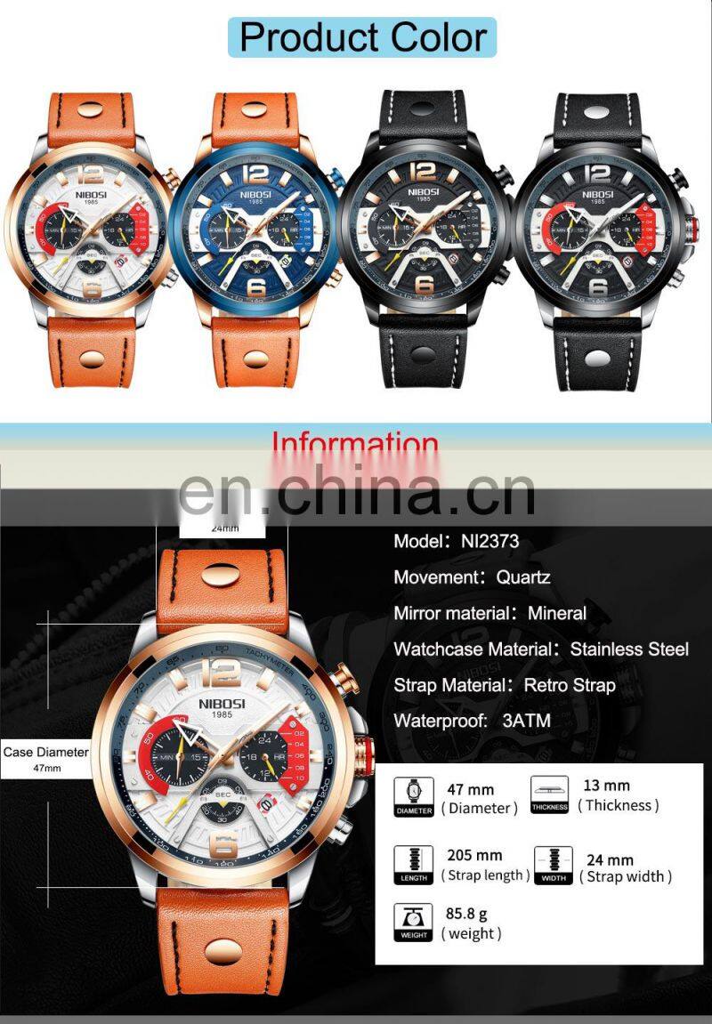 NIBOSIop Brand Man Watches with Chronograph Sport Waterproof Clock Military Luxury Men's Watch Analog Quartz