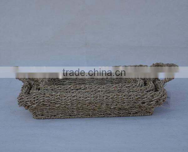 S/3 Rectangular Natural Seagrass Woven Shallow Tray