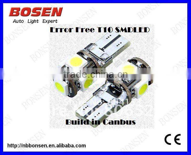 samsung 5252 led chip 5SMD Canbus error free non-polarity auto bulb T10-5SMD-5252 led car lamp