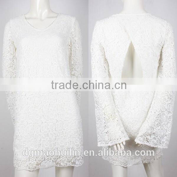 women clothing suppliers humen flare sleeves white lace dress latest lace pattern