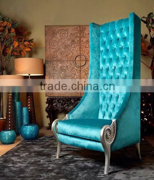 High class hotel wooden chair with velvet fabric