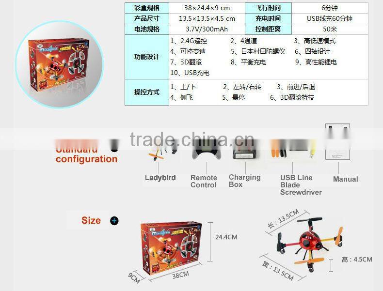 China Manufacture 4 Channels with gyroscope 3D rolling RC Ladybird, 2.4G transmitter