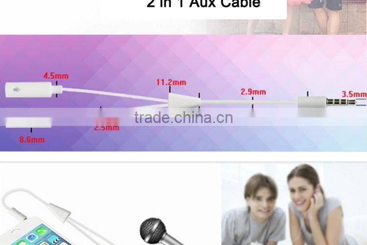 2016 online shopping Custom aux cable wholesale for iphone 3.5mm Y Splitter Audio Cable 1 male to 2 female audio cable