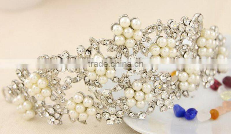 2015 Direct Manufacturer Elegant pearl alloy wedding crown for bride