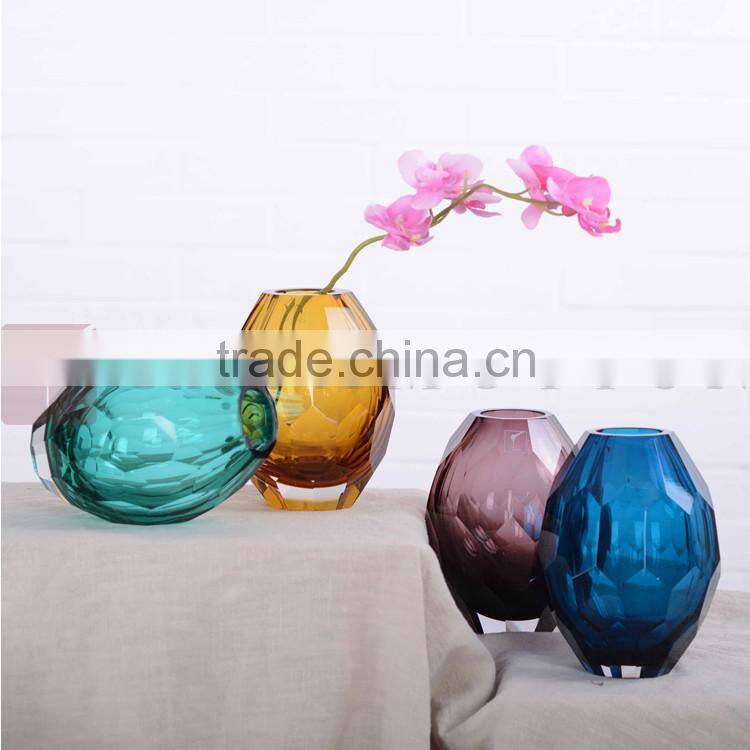 Casamotion Shiny Modern Small Diamond Blue Color Handmade Glass Vase