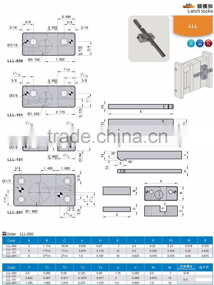 LLL Latch lock setsf mould parting locks for Plastic mold