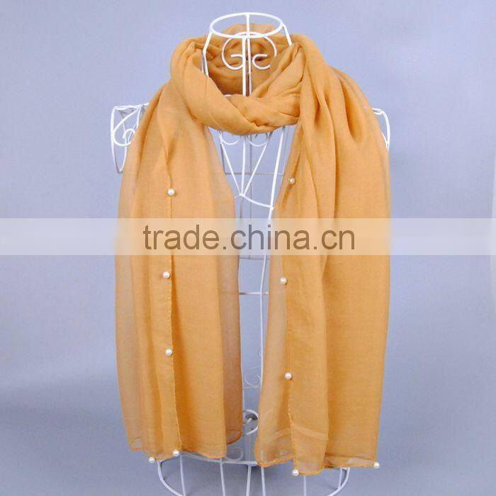 Wholesale Women Fashion Solid Color Cotton Pearl Scarf With Jewelry