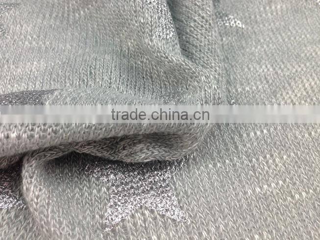 China hot sale fashion design elastic polyester star foil hacci knitted fabric for cloths