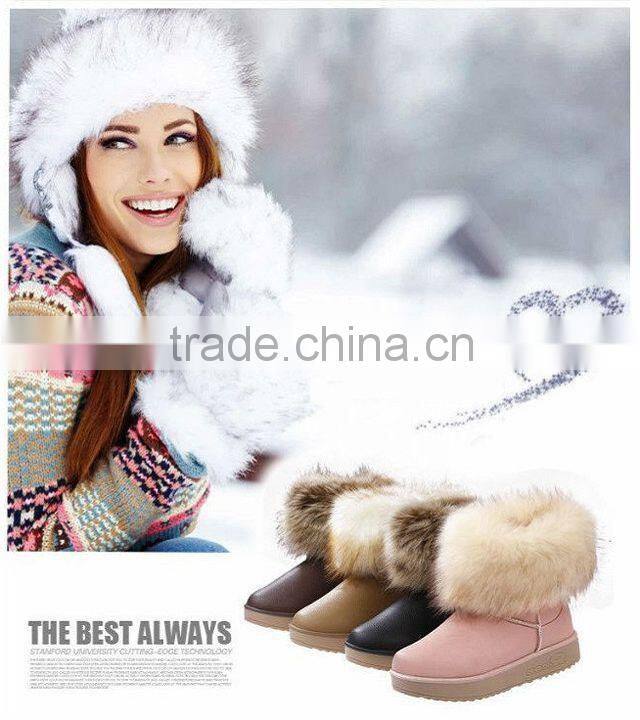 CATWALK-B-14055-1 2014 women's snow boots high quality pu+fox fur EVA outsole