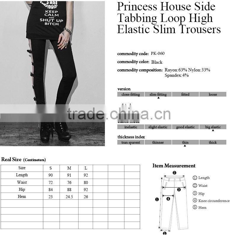 PK-060 Black sexy women adjustable buckle elastic waistband skinny hollow out pants