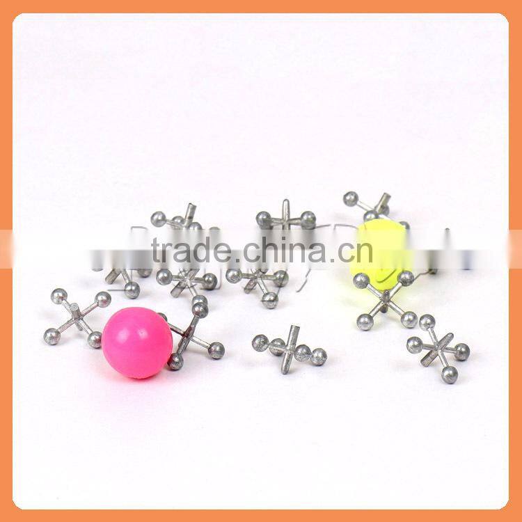 Green Plastic Toy Ball and Zinc Alloy Jacks for People's Amusement 10 Jacks & Ball Set