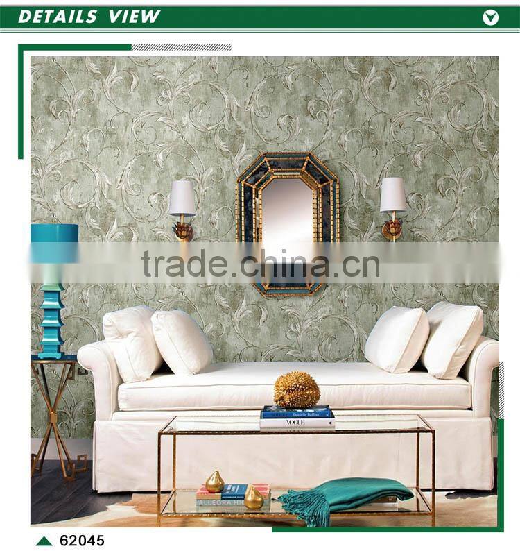 economic embossed pvc wallpaper, green french scroll wall covering for kitchen , imported wall covering ideas